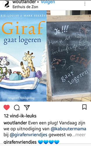 boekenfeestje giraf gaat logeren, krijtbord tekening ijsbeer